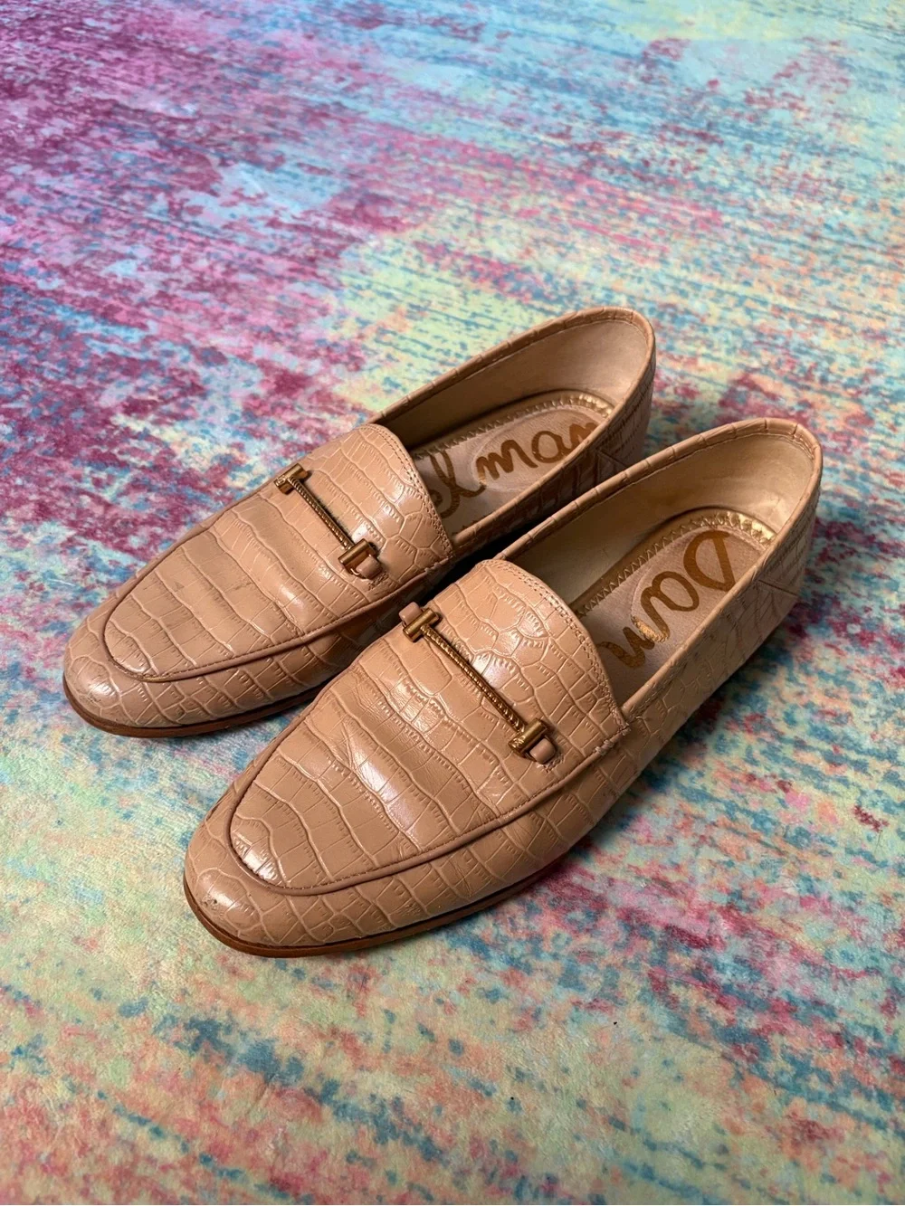 Sam Edelman Loraine Bit Loafer- Beige Gold Croc-Embossed Loafers
